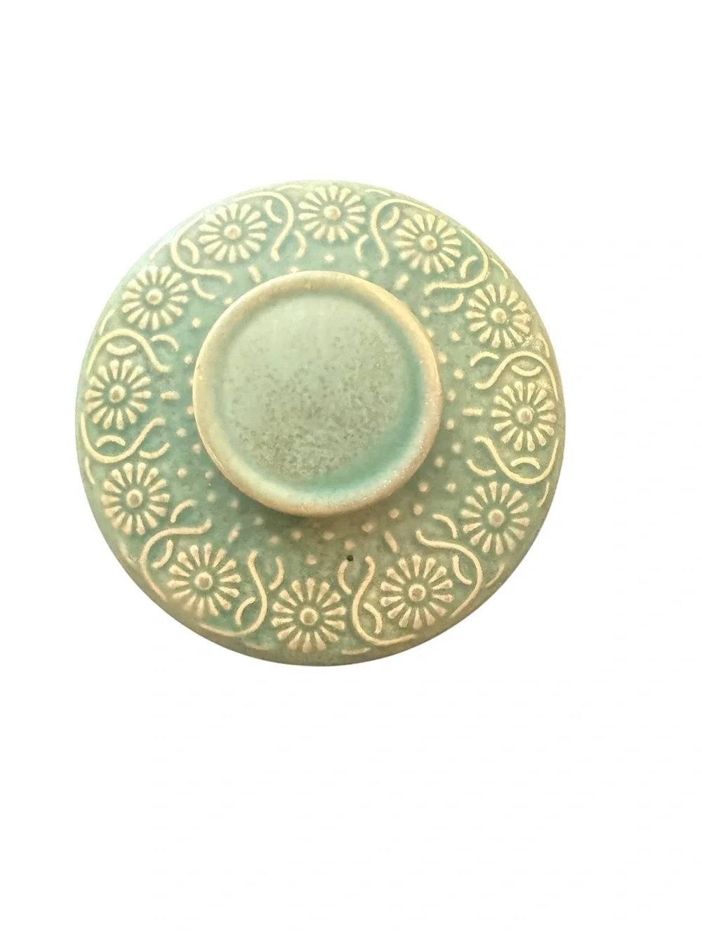 Vintage Style Sage Green Floral Ceramic Butter Bell Crock Farmhouse Cottage Kitc